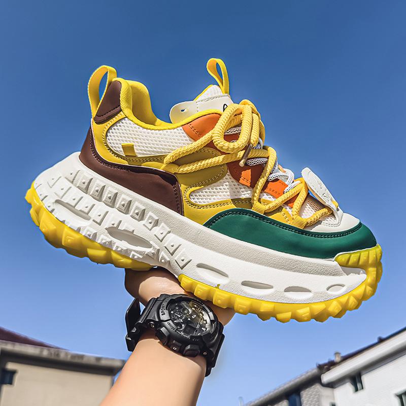 European Station Men's Shoes Live Broadcast Summer Mesh Breathable Casual Sports Shoes Students Versatile Thick Soles Heightening Dad Shoes