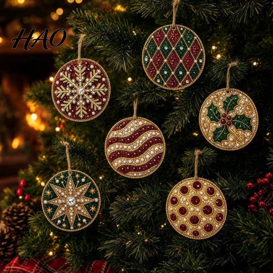 Handcrafted Christmas Tree Decor 6Pcs/Set Ornaments DIY Faux Pearl Art Kit, Hanging Decorations Craft Kit Holiday Gift for Lovers with Round