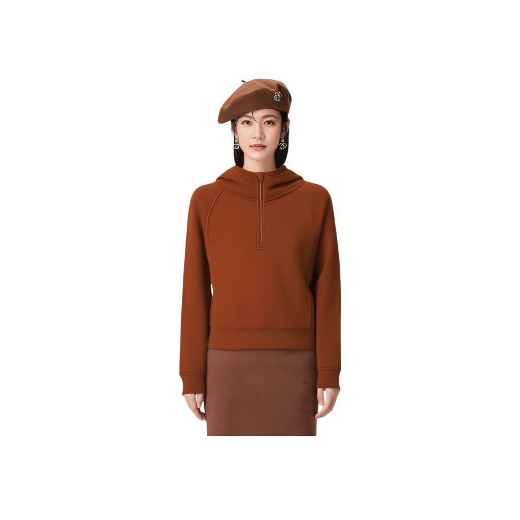 Anta Sports Casual Solid Color Simple Hooded Knit Sweater Women tops Sugar-Coffee 162517721S-2