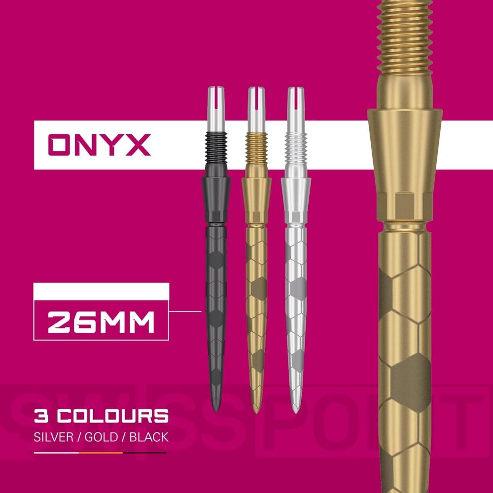 Target Darts Swiss Storm Onyx Dart Point  Set Of 3  26mm 30mm 35mm   Silver Gold