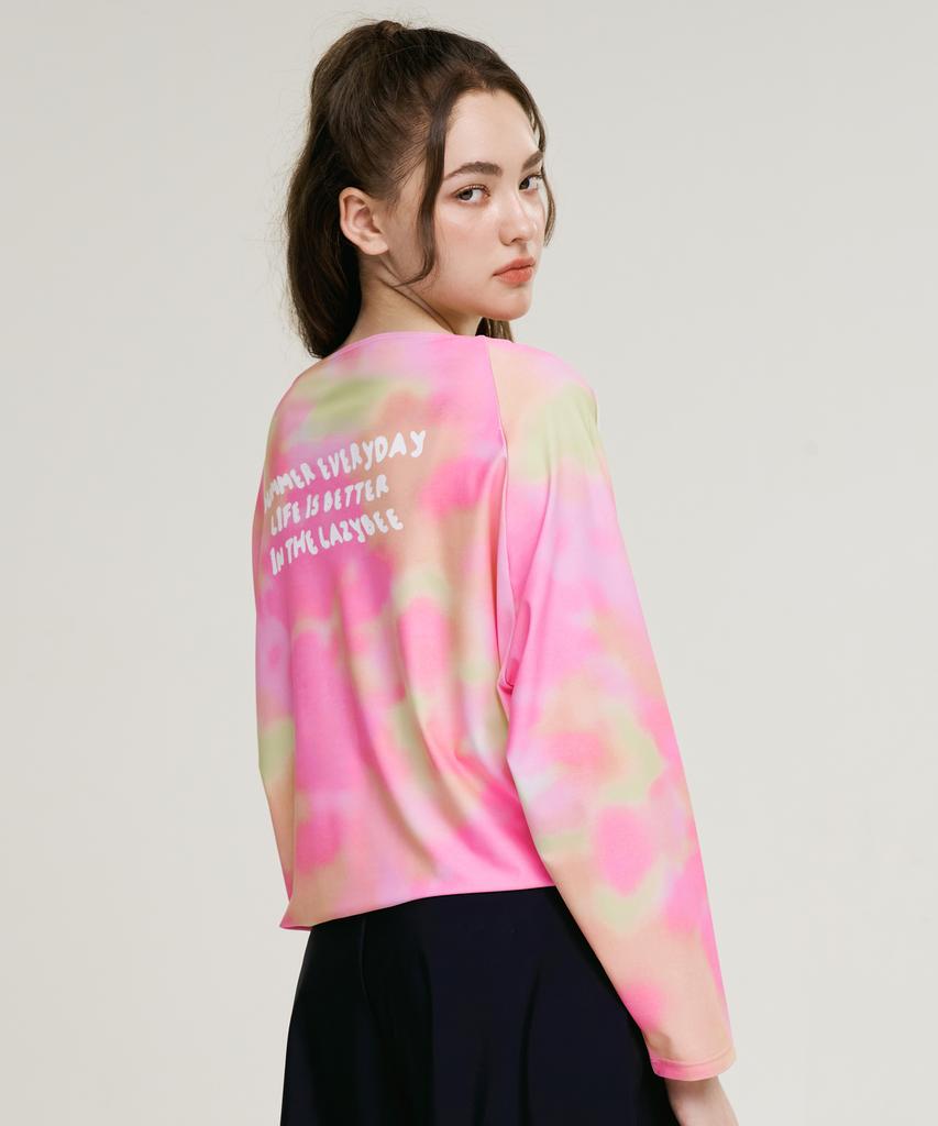 Leijibi Cotton Candy String Oversized Women'S Long Sleeve Rash Guard Pink