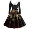 Women's Fashion V-Neck Casual Slim Christmas Printed Long Sleeve Hair Collar Dresses