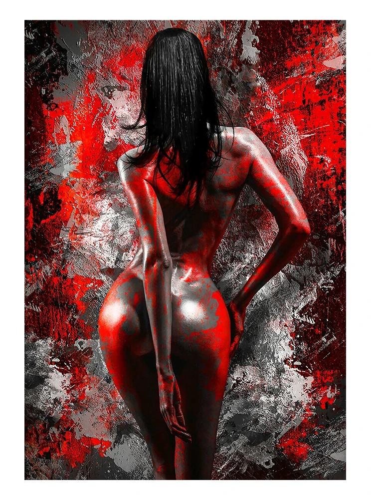 Abstrakt Schwarz Rot Sexy Akt Frau Leinwandmalerei Poster Druck Wandkunst Bilder Für Modernes Frauenzimmer Dekoration Geschenk Ungerahmt