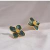 Geometric Green Retro Korean Square Earrings for Women