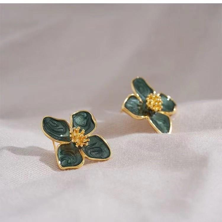 Geometric Green Retro Korean Square Earrings for Women
