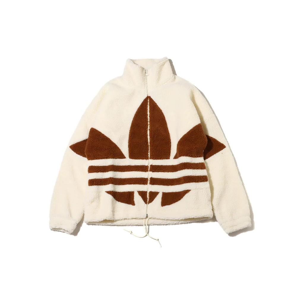 Adidas Originály Jednobarevná Bunda na Zip se Stojáčkem s Velkým Logem a Dlouhým Rukávem, Teplá Bunda Unisex, Béžová HR3181