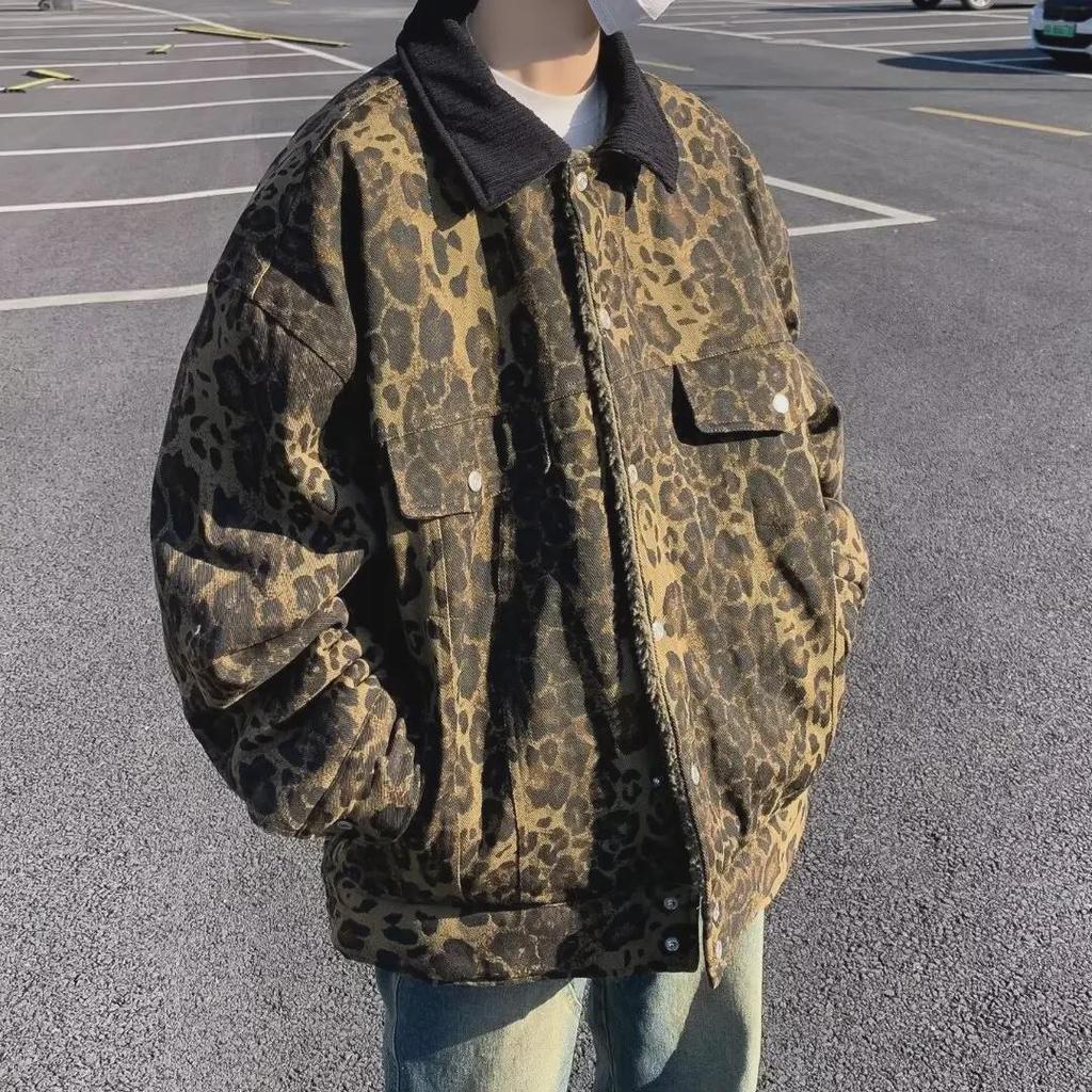 2023 Men's Reversible Leopard Print Cotton Jacket - Trendy Retro European & American Winter Coat