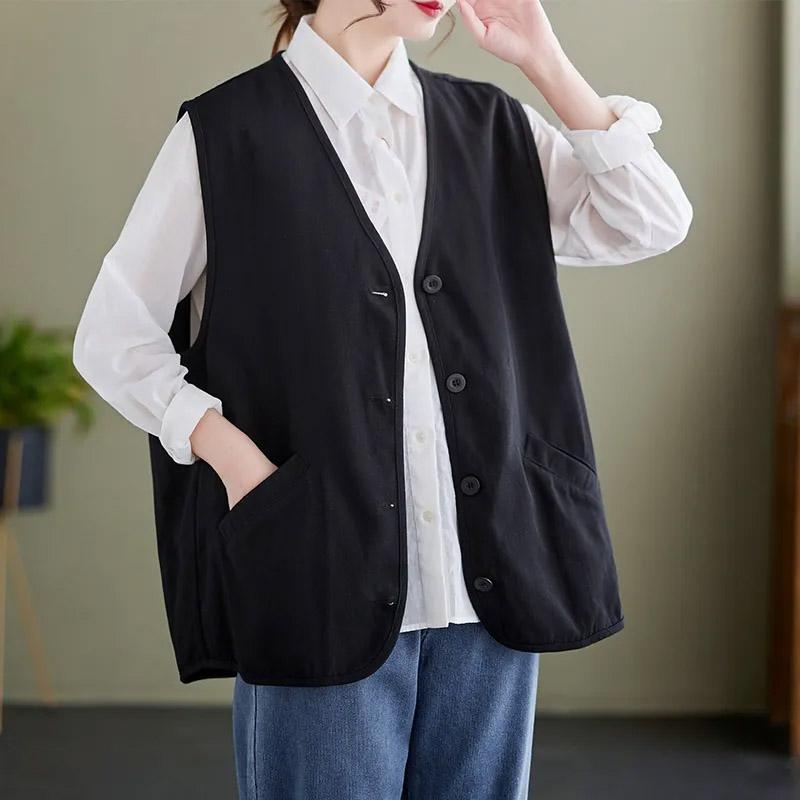 Vest for Women Cotton Oversize Casual V-neck Sleeveless Tops Vest