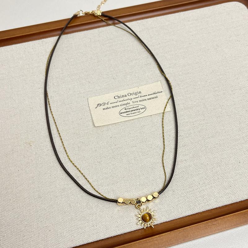 Elegant  Large Pendant Black Rope Long Necklace For Women Girls Versatile Sweater Chain Jewelry Accessories Gifts