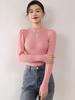 Women's Retro Qipao Collar Knitted Sweater with Frog Button Design, Slim Fit