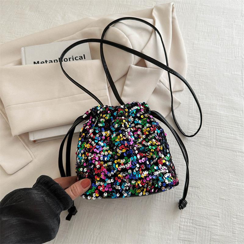 Sparkling Sequin Street Fashion Bucket Shoulder Bag Women's 2024 New Spring Crossbody Bag