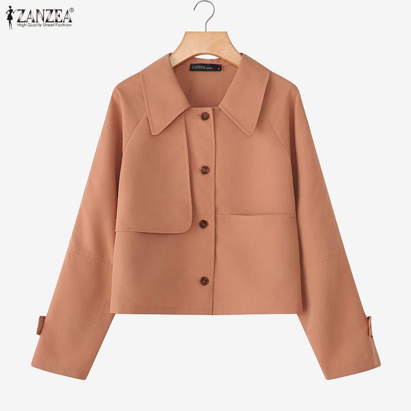ZANZEA Women Casual Turn Down Collar Loose Long Sleeve Blouse