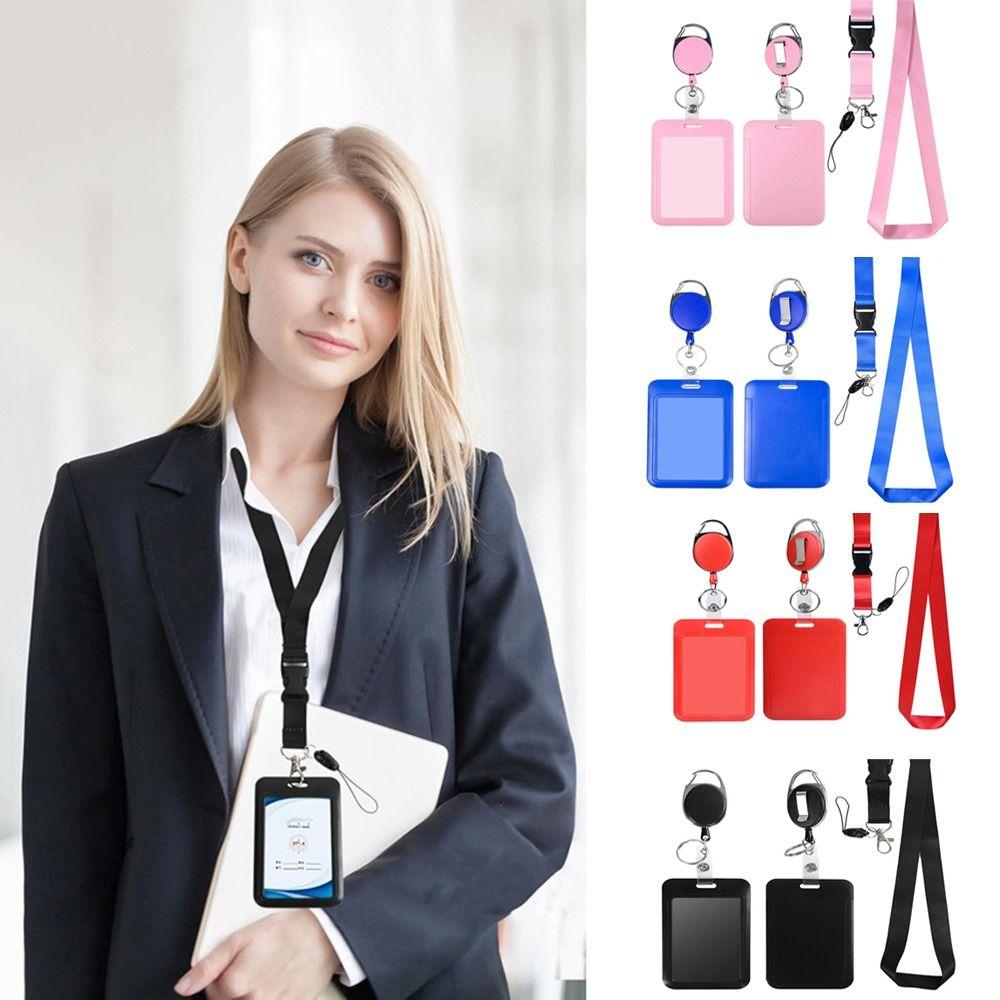 Neck Hanging Retractable ID Badge Holder with Breakaway Lanyard Access Control Set  Office Use