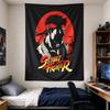 Vertical Tapestry Street Fighter Ryu Profile Silhouette Against Red Sun Vintage Game Art for Adult Gamer Fan Decor