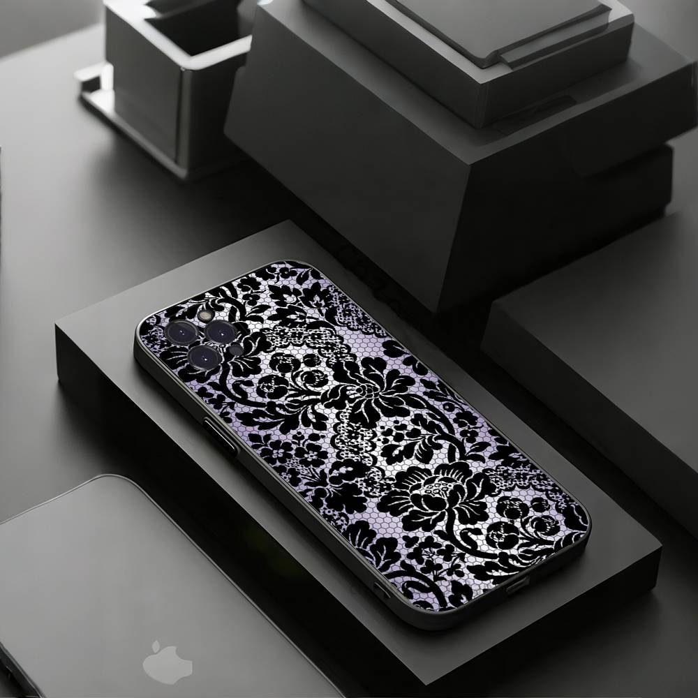 Black lace print New Hot Phone Case For iPhone 17 16 15 14 13 12 11 Pro Xs Max Mini Plus Antislip Shockproof Hard