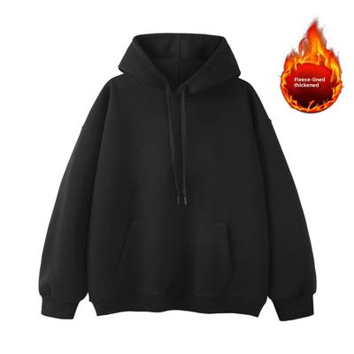 Herbst Winter Kapuzenpullover Verdickt Langarm Fleecegefüttert Einfarbige Lockere Passform Koreanischer Stil Lässig Jugend Mode