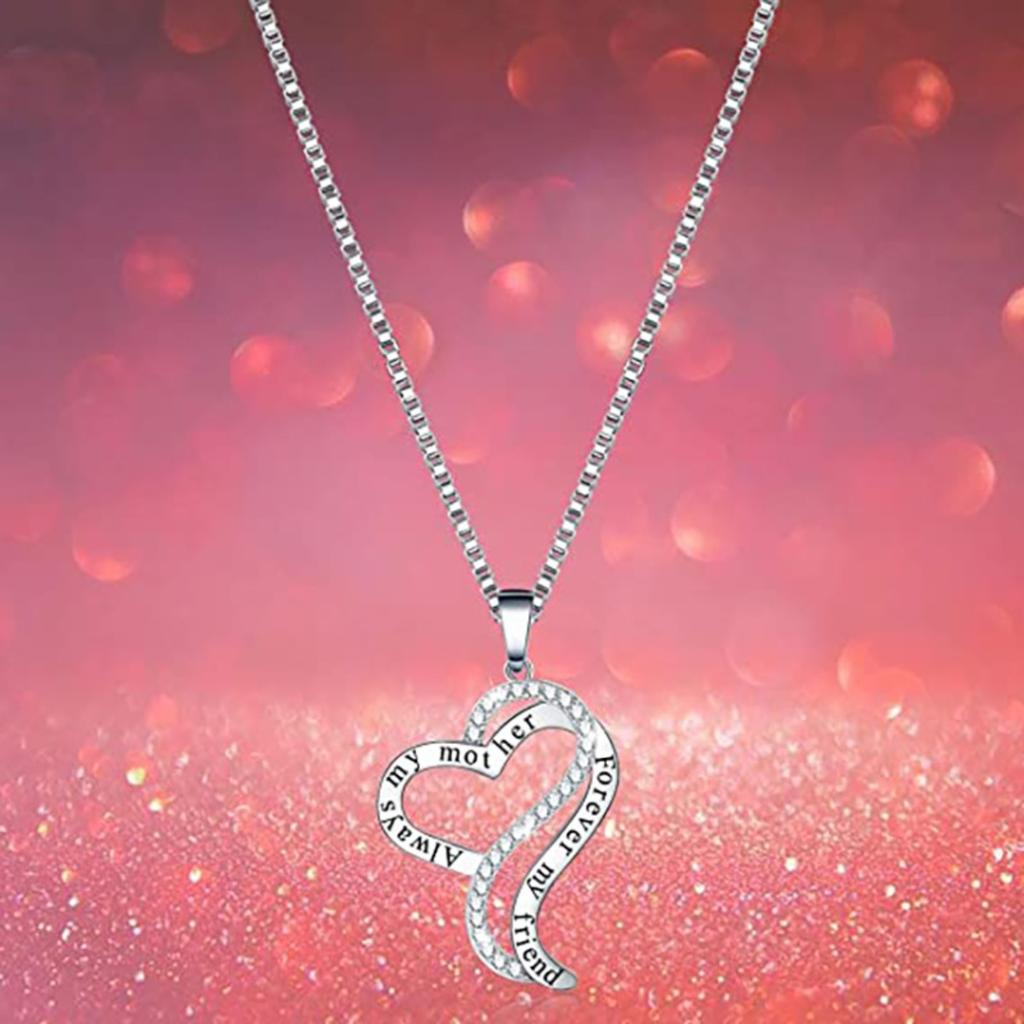 Open Twist Heart Engraved Letter Partial Pave Cubic Zirconia Pendant Mom Gift Clavicle Necklace