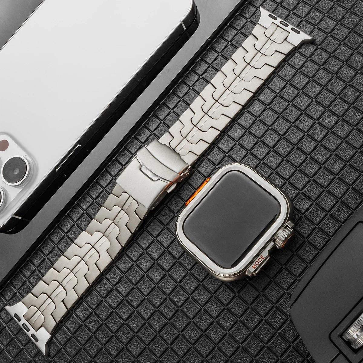 

Роскошный титановый браслет + чехол для Apple Watch Ultra ремешок 44 мм 45 мм 46 49 мм титановый коннектор для IWatch серии 10 9 8 7 6 5 4 44mm series 654se