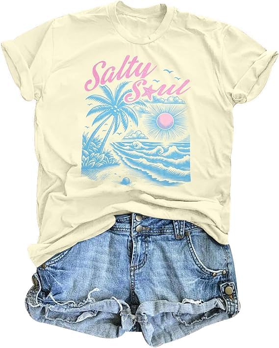 

Womens Cute Sunshine Graphic Tees Summer Casual Loose Tops Funny Letters Print T Shirts Short Sleeve Shirts 5XL різнокольоровий