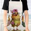 Cartoon Rooster Linen Apron. Adjustable farmhouse kitchen apron for family cooking.
