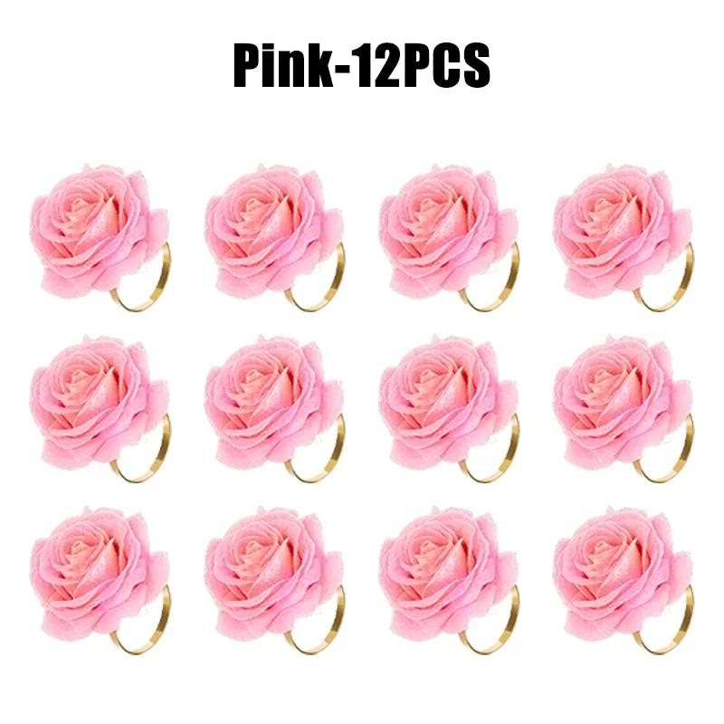 Rose Gold Napkin Rings 96Pcs Red Flower Wedding Decor Valentine Christmas Birthday Banquet Tableware Holder Set
