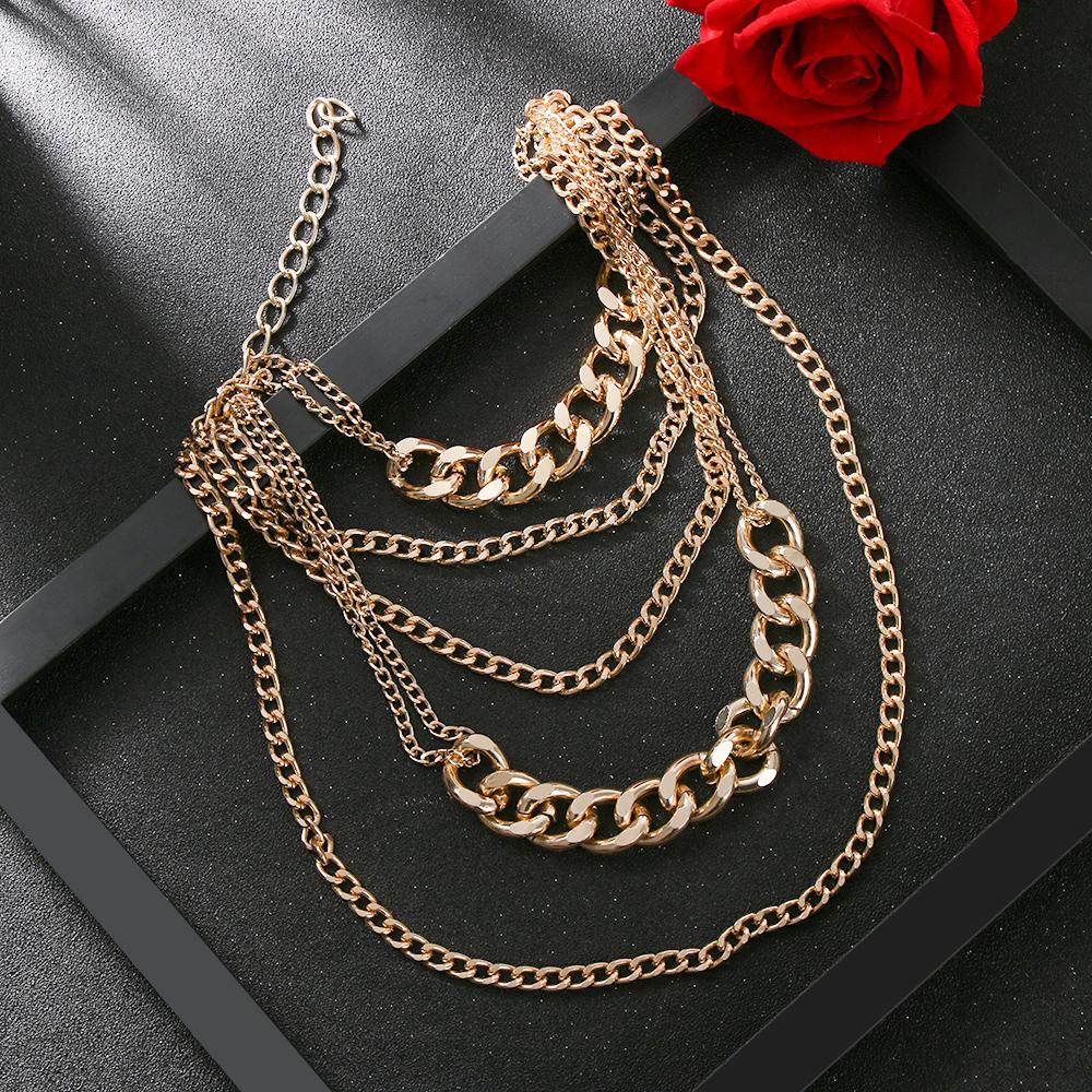 Fashion Collar Statement Exaggerated  Thick Curb Chain Multi-layer Pendant Necklace Punk Choker