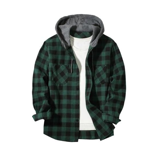 Autumn Men's Casual Fashion Couple Hooded Plaid Long Sleeve Shirt Trend