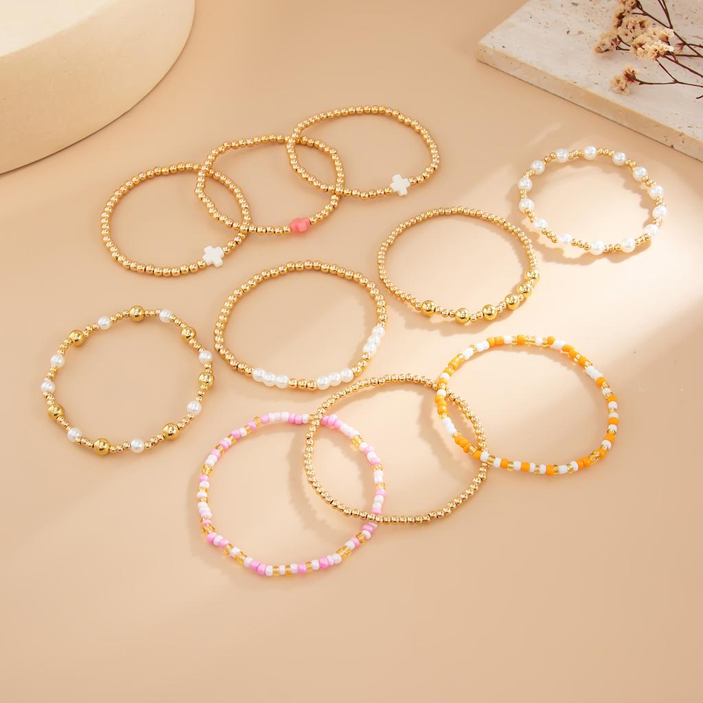 Ingemark 7 Styles Goth Acrylic Imitation Pearl Elastic Chain Bracelets for Women Boho Stacked Strand Beads Bangle Couple Jewelry