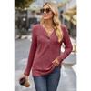 Autumn Women's Knitwear Solid Colour Pit Stripe Brushed Half Placket Button Up Long Sleeve Top