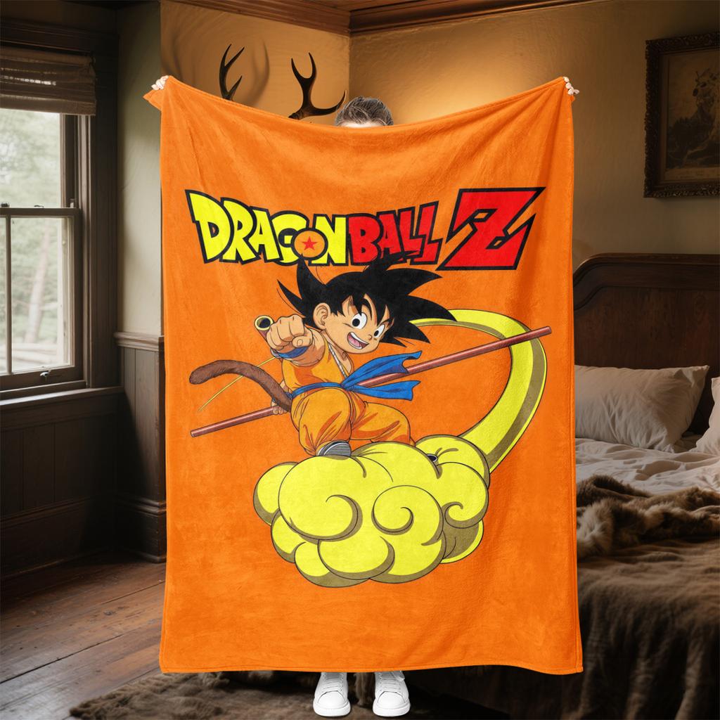 1PC Son Goku  Print Flannel Blanket, High quality All Seasons, Home Decor, Warmth and Comfort, Perfect for Christmas Gifts