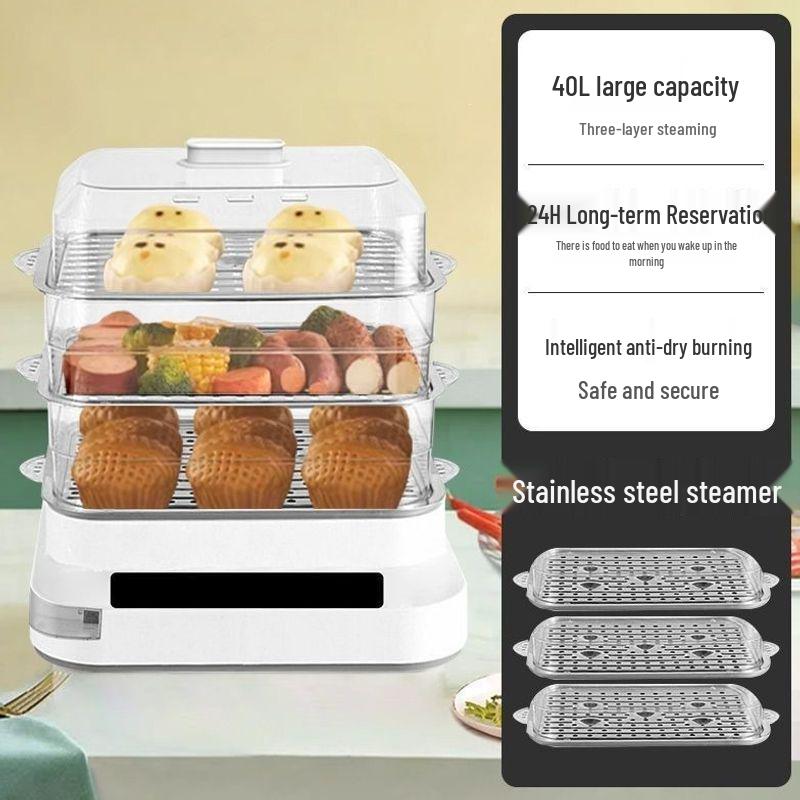 Smart Electric Steamer: Multi-functional, Three-layer Breakfast Maker with Temperature Control and Auto Power Off