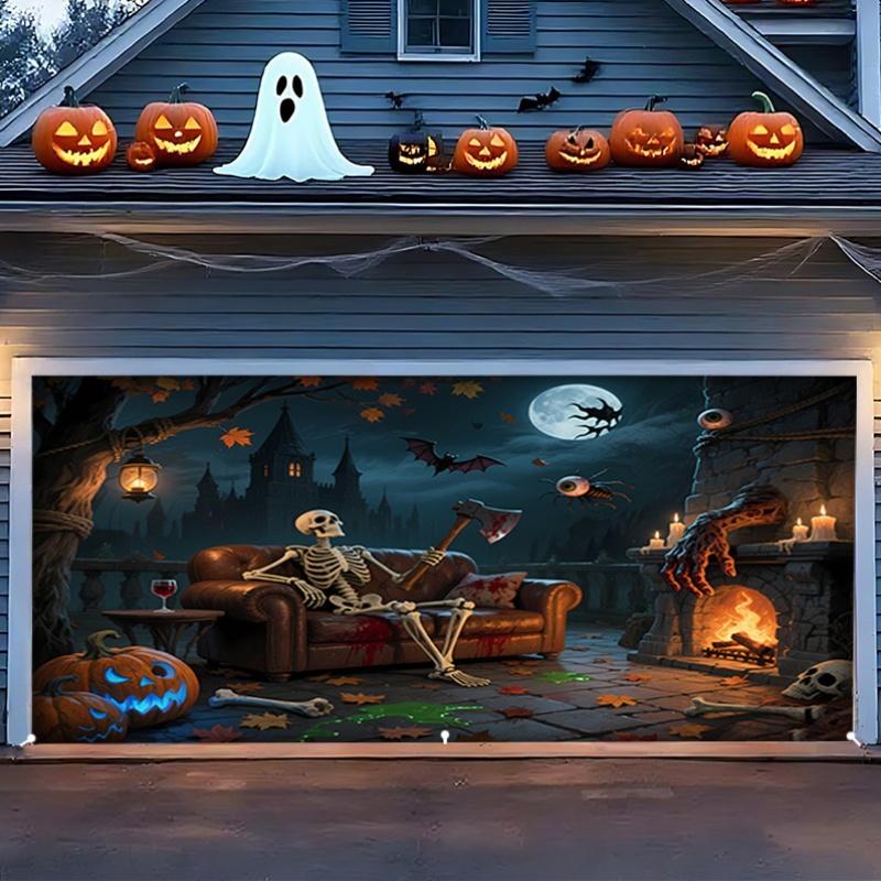 Creepy living room! Halloween garage skulls