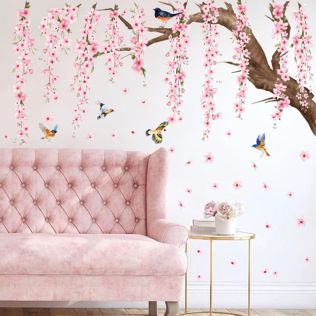 Large Pink Peach Blossom Branch Creative Wall Sticker for Home Wall Decoration