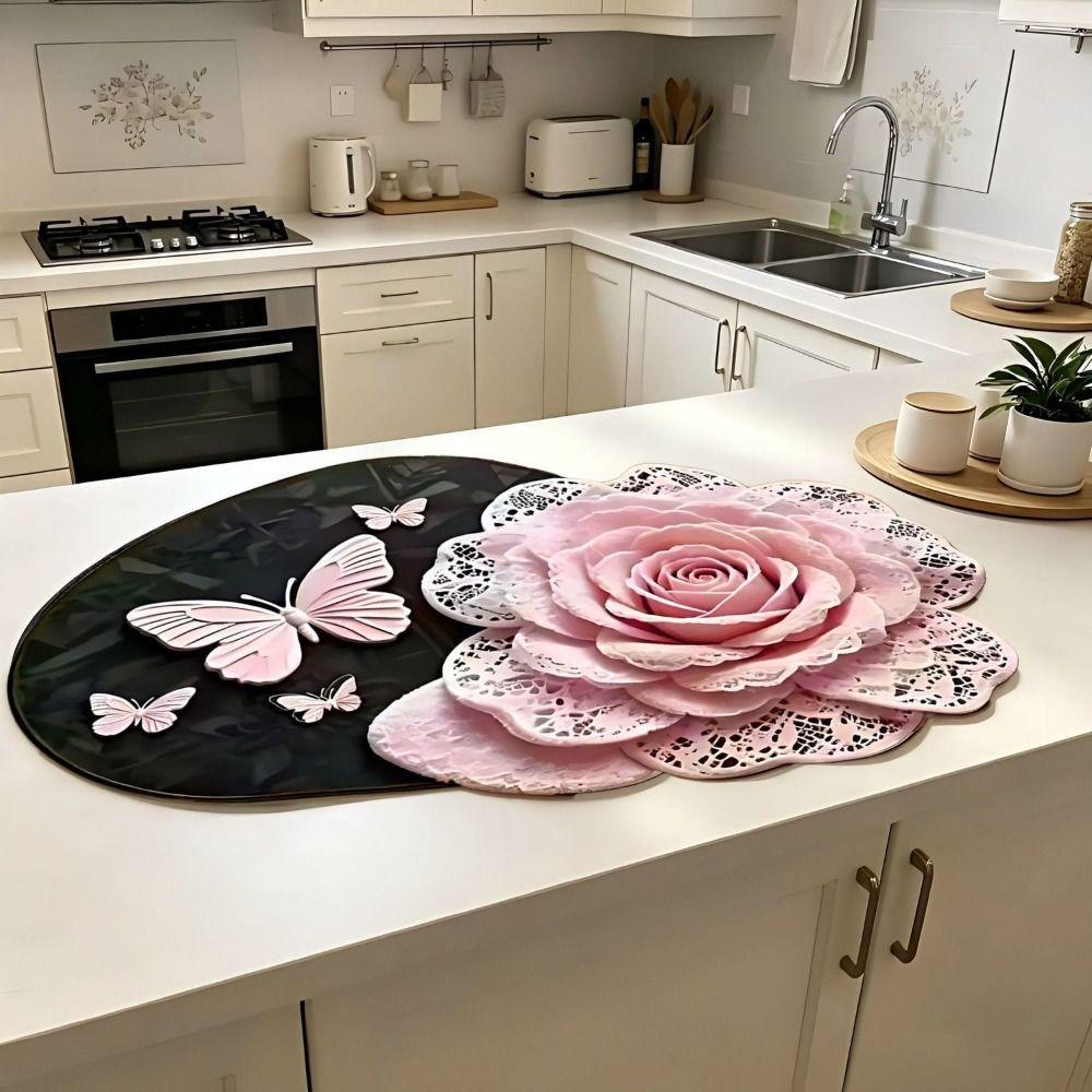 Special-shaped 3D Floral Butterfly Carpet Absorbent Surface Quick Dry Bathroom Floor Mat Non Slip Diatom Mud Door Mat