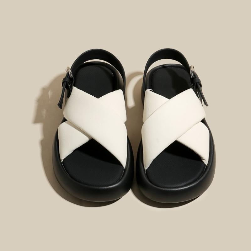 Fashion Cross Strap Thick-soled Sandals for Women Summer New Soft Sole Outdoor Wear Fashionable Open-toed Student Flat Roman Sandals