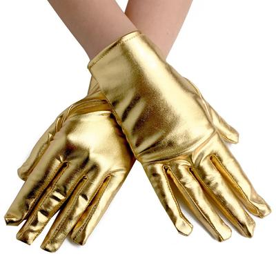Shiny Bright Leather Short Leather Gloves Gold Silver Stage Performances Etiquette Gloves Gothic Clubwear Mittens Cosplay