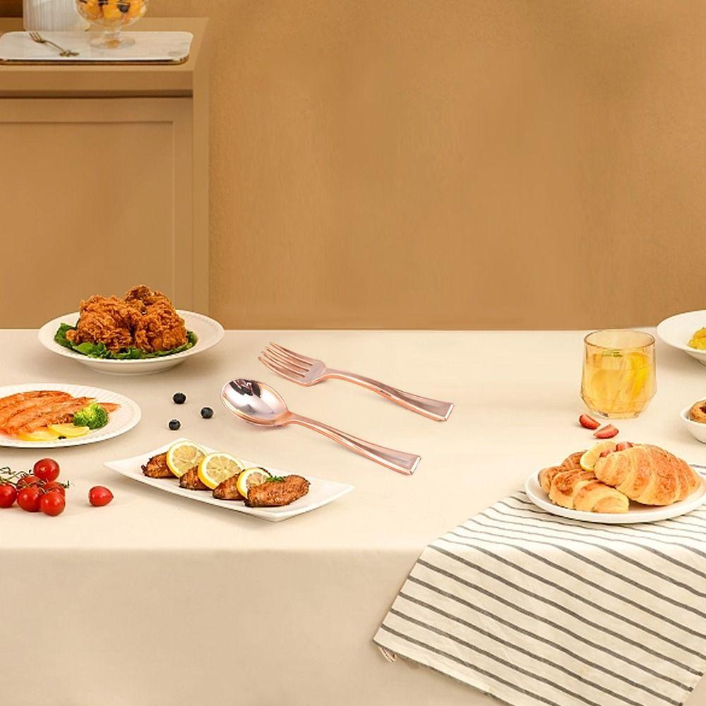 48PCS Disposable Mini Spoon Fork Plastics Gold Silver Ice Cream Scoop Party Tableware Tasting Spoons Dessert Fork Spoons
