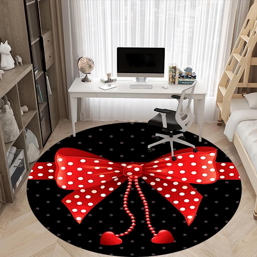 1pc Polka Dot Bow Office Round Rug, Carpet for Office, Gaming, Lightweight Round Floor Mat yy260208035
