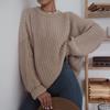 Autumn and Winter New Casual Simple Coarse Needle Long Sleeved Round Neck Loose Knit Pullover Sweater for Women 3502