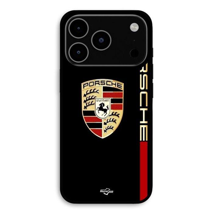 Coque Pour iPhone 17 Pro PORSCHE logo rouge et dorée fond noir Maniacase