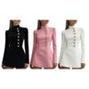 Stand Collar Work Dress for Women Long Sleeve Single-Breasted Suit Dress Formal Church Office Sheath Dress