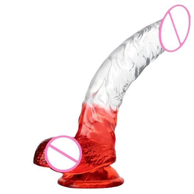 Transparent Two-Color Simulation Curved Penis Crystal Color Women's Masturbation Device Dildo Sexy Adult Toys