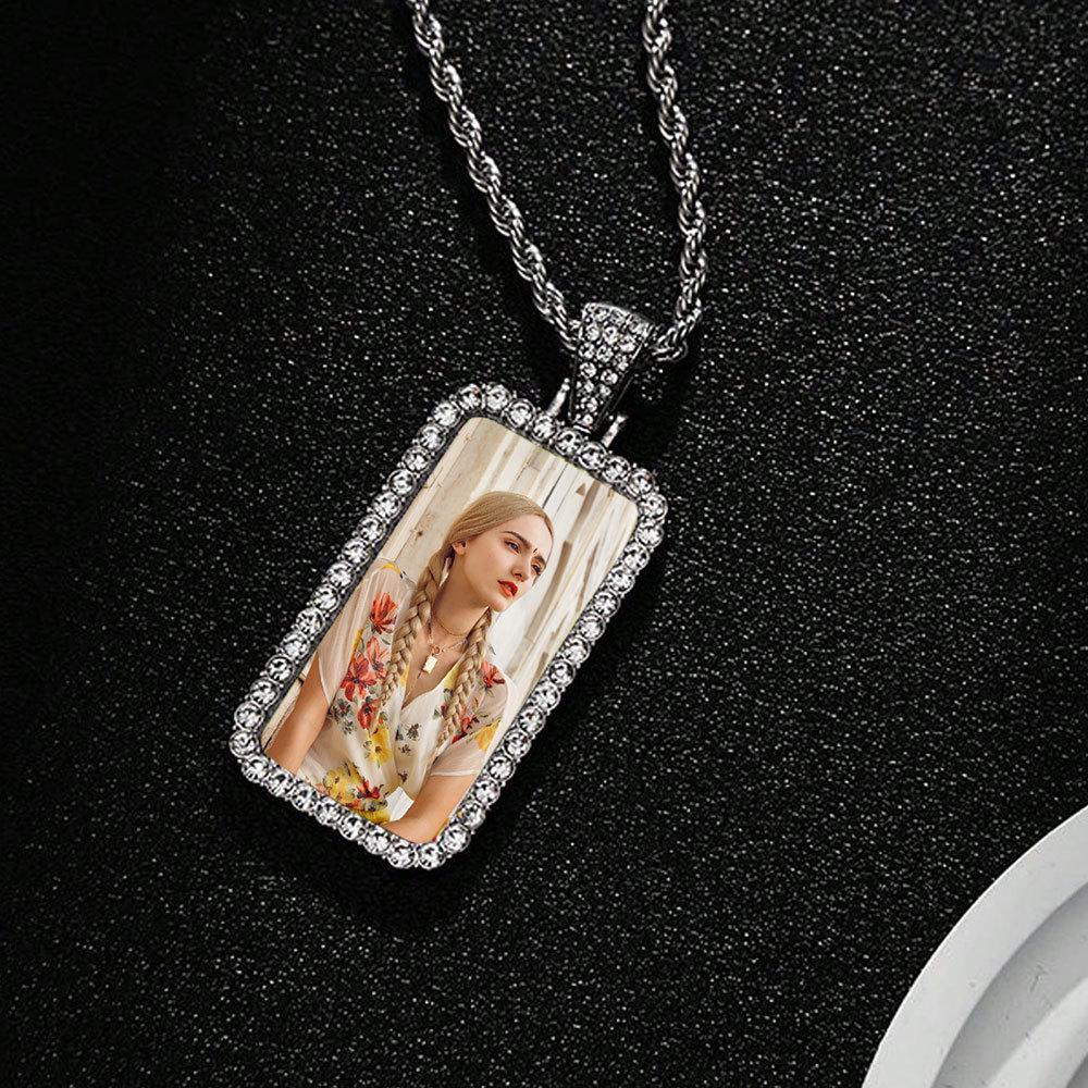 European Hip Hop Personalized Round Photo Men's Necklace