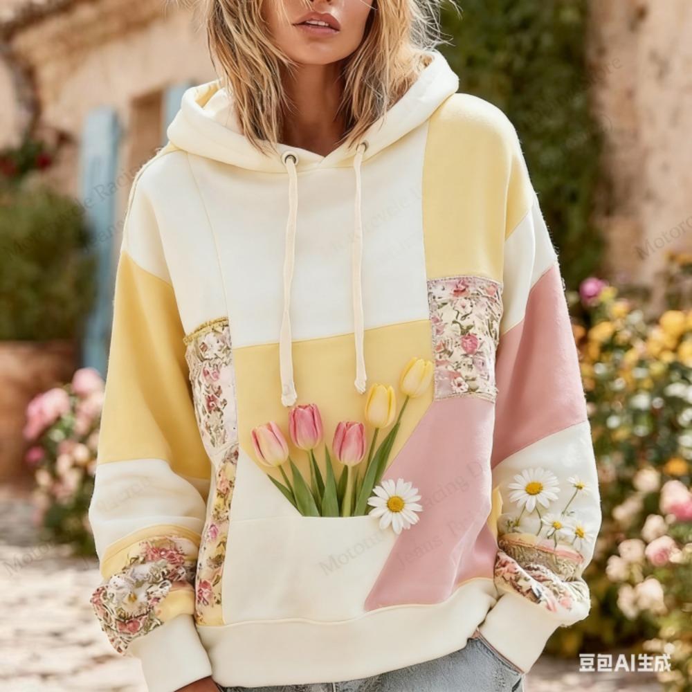 Modischer Hoodie mit Blumenprint Damen Lässiger Hoodie Sweatshirt im europäischen amerikanischen Stil Damen Kleidung Top