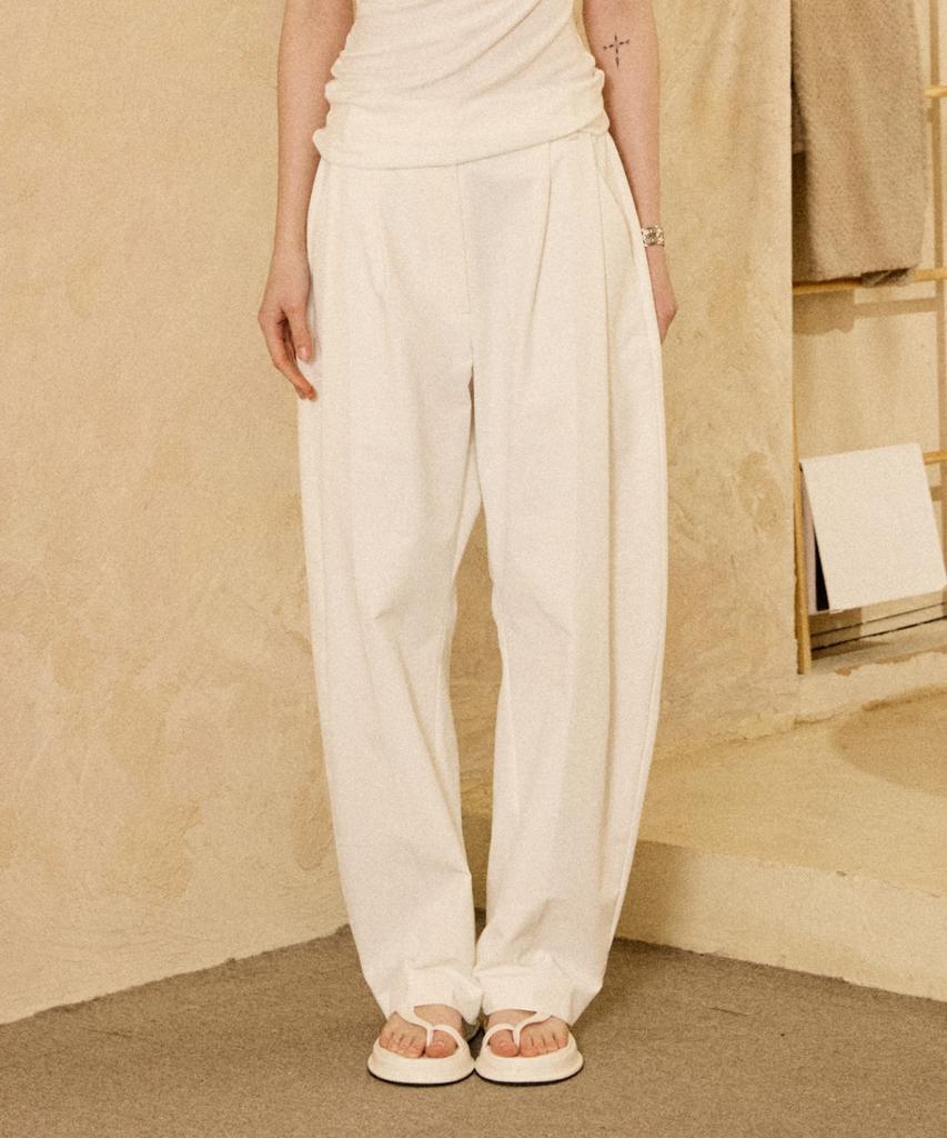PADO SEOUL Stretch Nylon Barrel Pants White