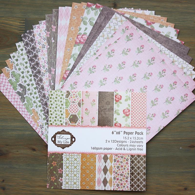 24 Sheets Flower Craft Paper Pads Cutting Dies Art Background Origami Scrapbooking Card Making