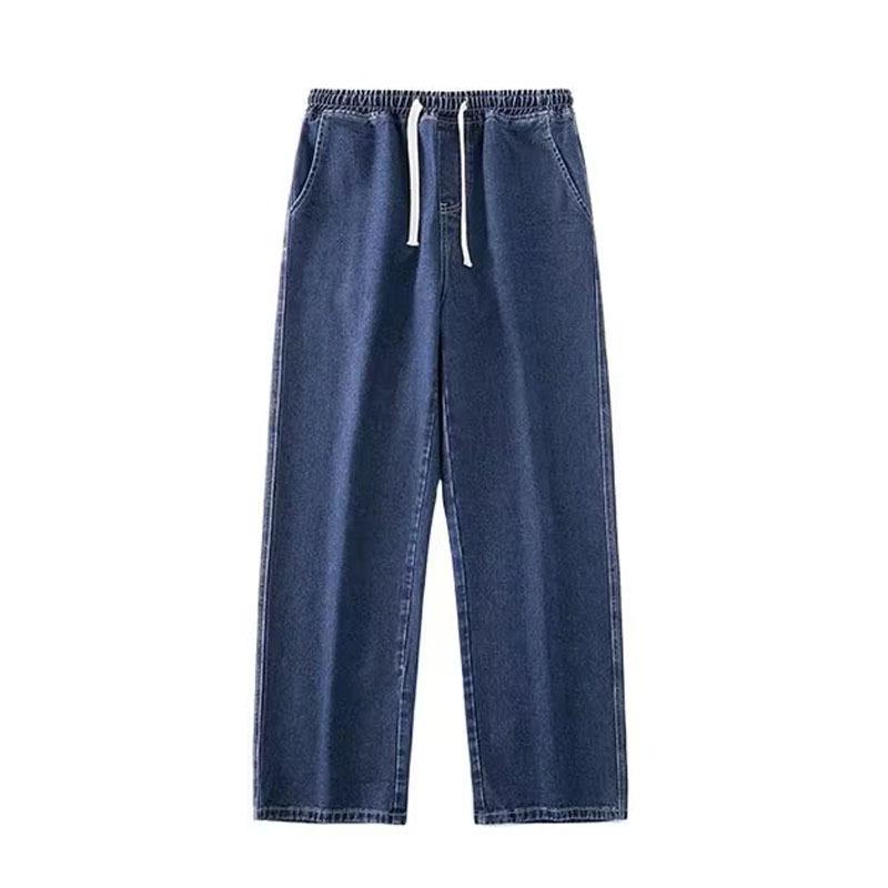Men's Dark Blue Retro Trendy Straight-Leg Jeans - Casual Hong Kong Style Spring/Summer Solid Color Pants