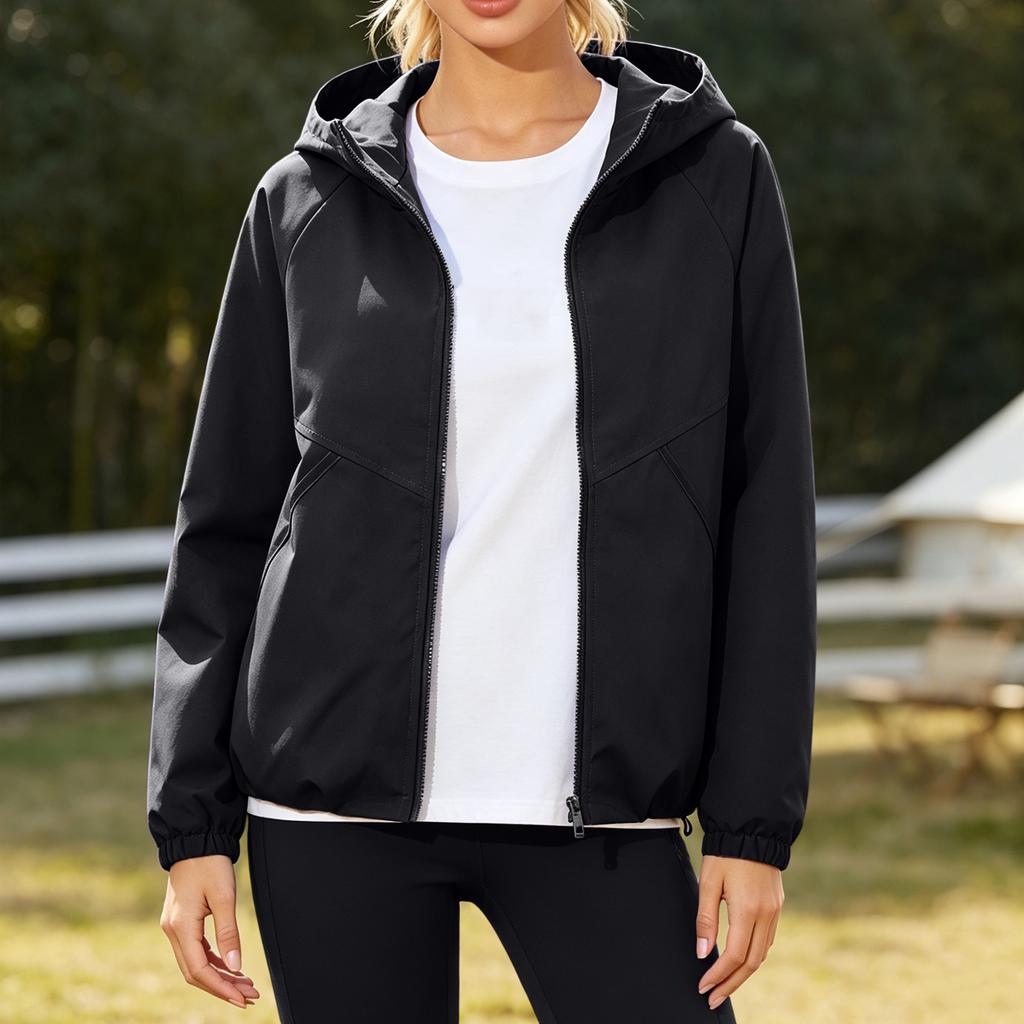Leichte Kapuzenjacke für Damen, lässige lockere Passform, Outdoor-Windjacke, schlichtes Design, Pendler-Oberbekleidung, einfarbiger Stil, Frühling Herbst