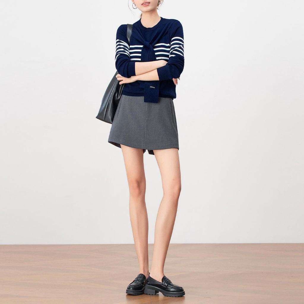 Academy Style Damen High Waist Graue A-Linien Culottes - Schlankmachende Petite Rockshorts für Herbst 2025