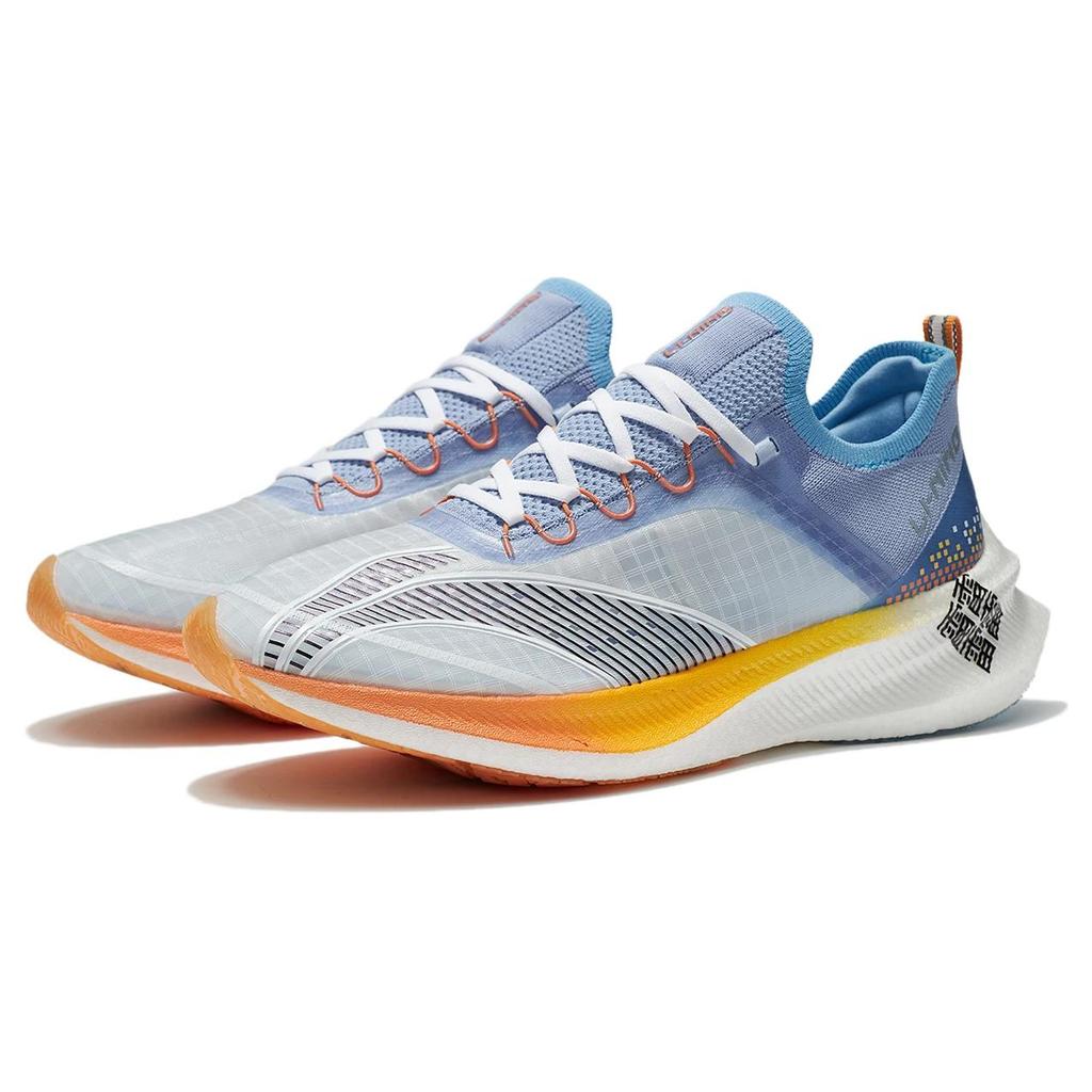 New LINING Feidian Challenger Running Shoes Men Low Top Standard White/New Aurora Blue ARMR011-6